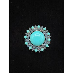 Vintage Crown Trifari Turquoise Blue Flower Rhinestone Brooch/Pendant